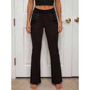 VENUS Faux Leather Panel Skinny Pants Black Moto Stretch Pull-On Leggings